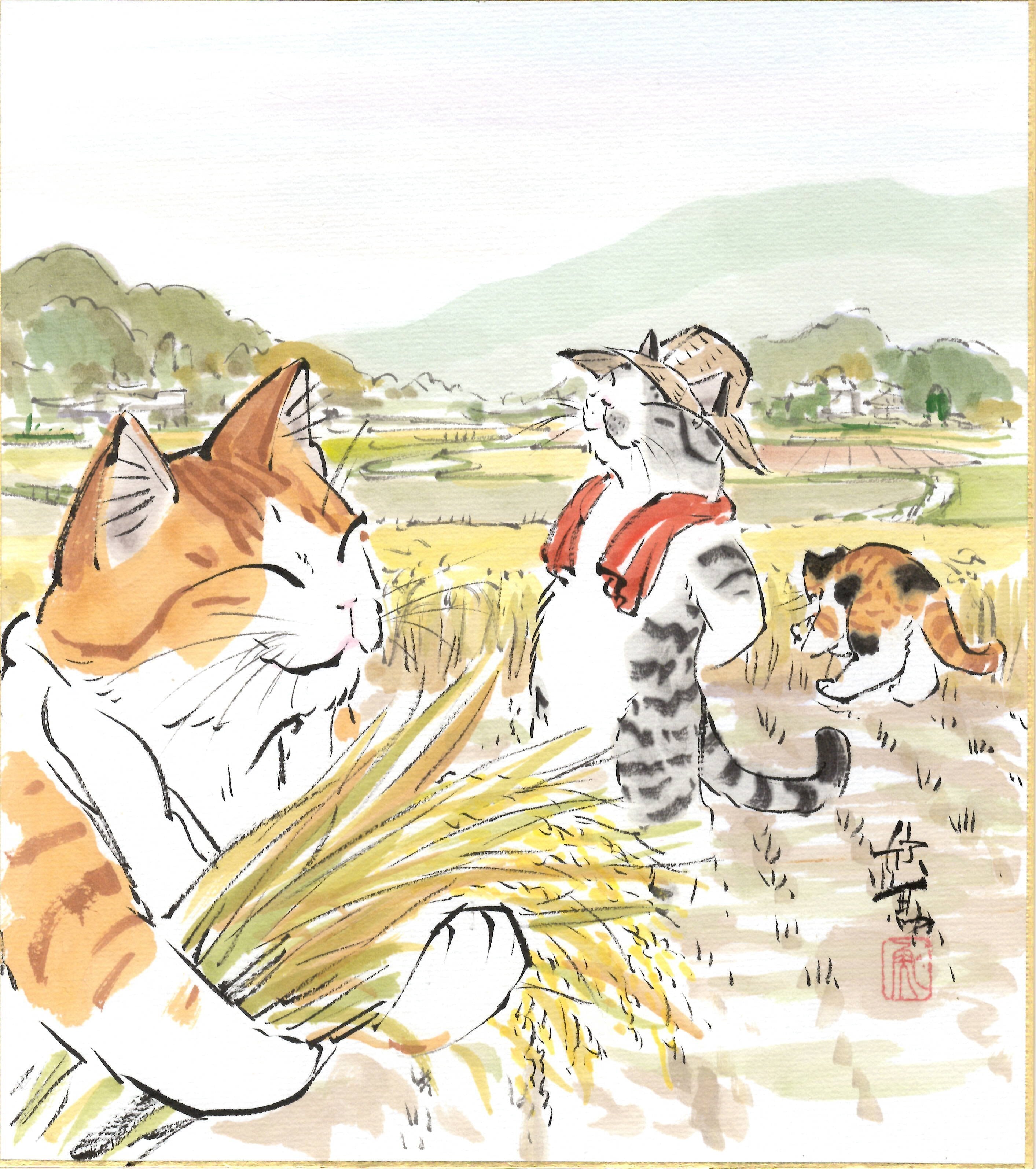 猫の色紙 色紙絵 | 吉村唐木店 WEBSHOP