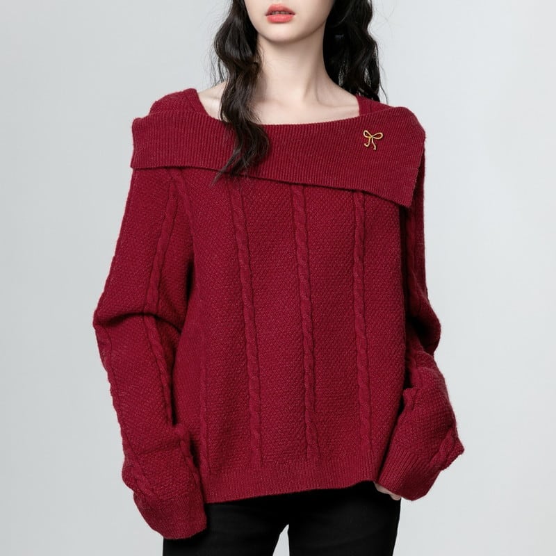 off-shoulder loose knit m0949