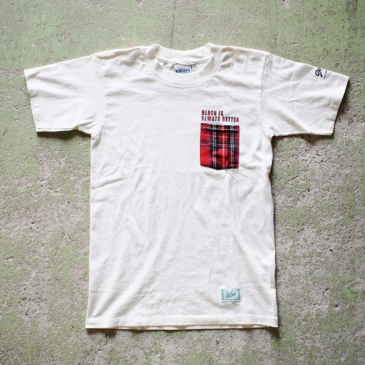 【LOST AND FOUND】"Bean Check" Remake Pocket T-shirt (KINARI)