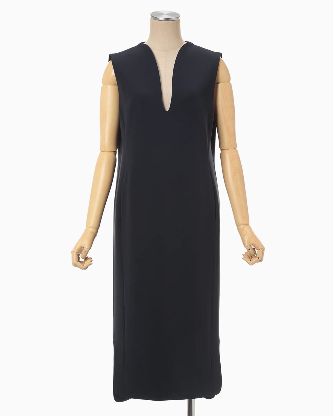 Mame Kurogouchi】Triacetate Polyester Plunged Sleeveless Dress