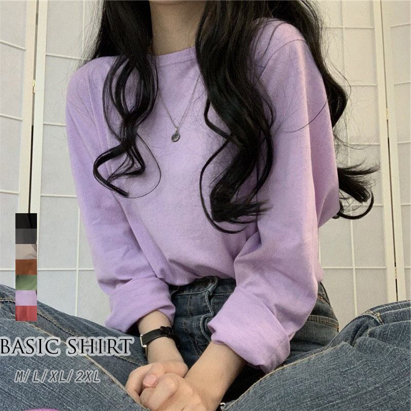 春秋新作 大人可愛い トレンド ベーシック Tシャツ ラウンドネック 日常 通勤通学 着回し