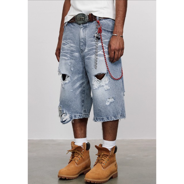 【DRIP5417】ANT Hard Wash Damaged Denim Shorts