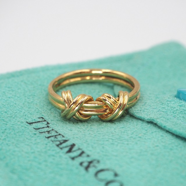 Tiffany&Co. 約5号 ダブル シグネチャー リング K18 ティファニー 保存袋付き