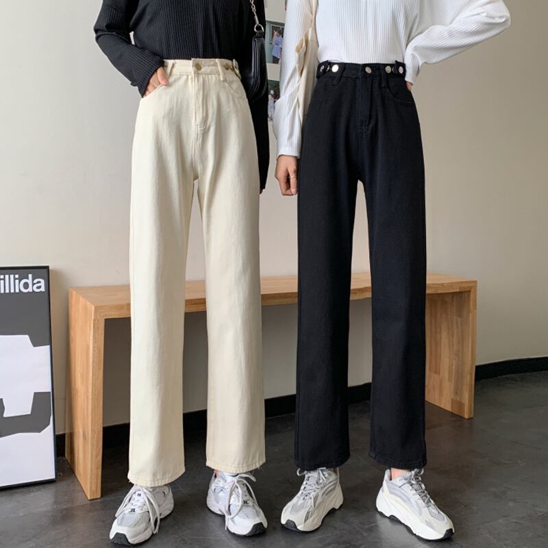 スプリングオータムブラックパンツ ルーズ薄手ハイウェストジーンズ レディース 春物 秋物 スーパーモール26938802585