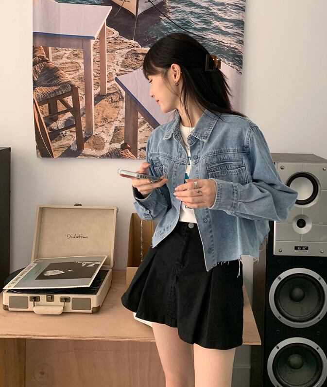 スタンダードショートジャケット オータムブルーカジュアルトップス レトロ 秋物 モンロー40919956426