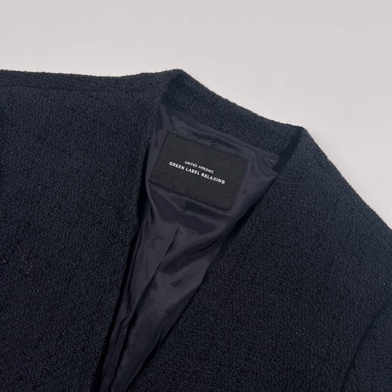 green label relaxing グリーンレーベル ツイード風 ノーカラー ジャケット 40/ネイビー系 レディース