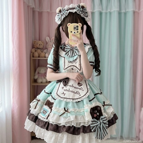 ゆめかわ♡全2カラー　ヘッドドレス付きベアメイド服　kos22