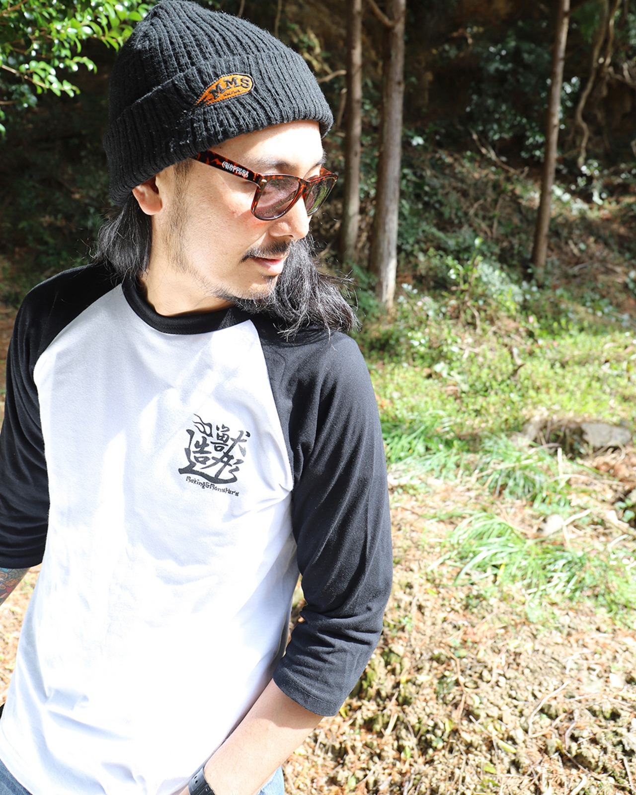 "WA"GLAN 3/4 SLEEVE /白黒