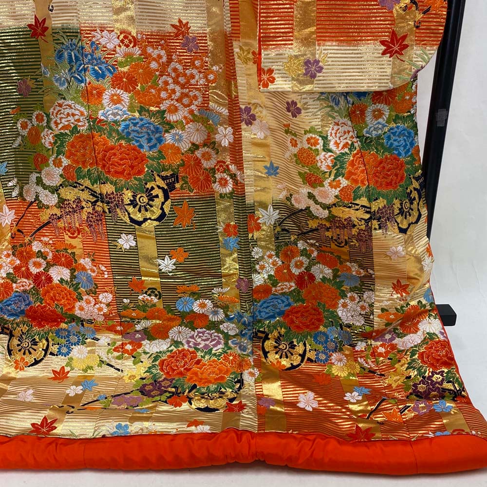 D*i様 着物 裄66 振袖 正絹 豪華絢爛 沢山の鶴 U-8958 色打掛 正絹 鶴 刺繍 赤 金 打掛 Mサイズ 裄66 花嫁衣裳 婚礼