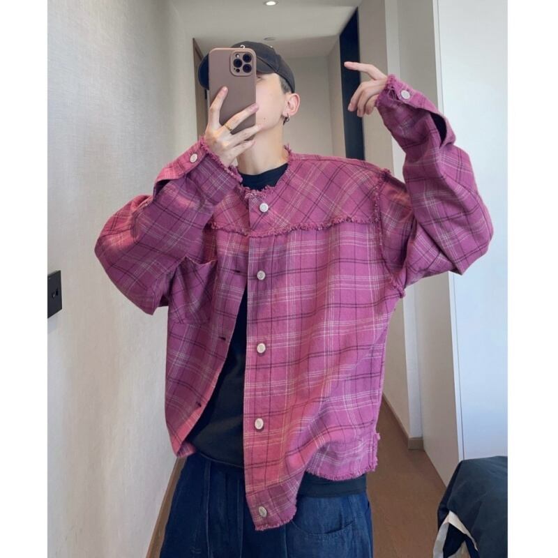 dannyandzeeヘビーウォッシュコットンフリンジノーカラージャケット