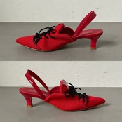 【受注予約：7月上旬入荷予定】knit lace-up sneaker heel/red