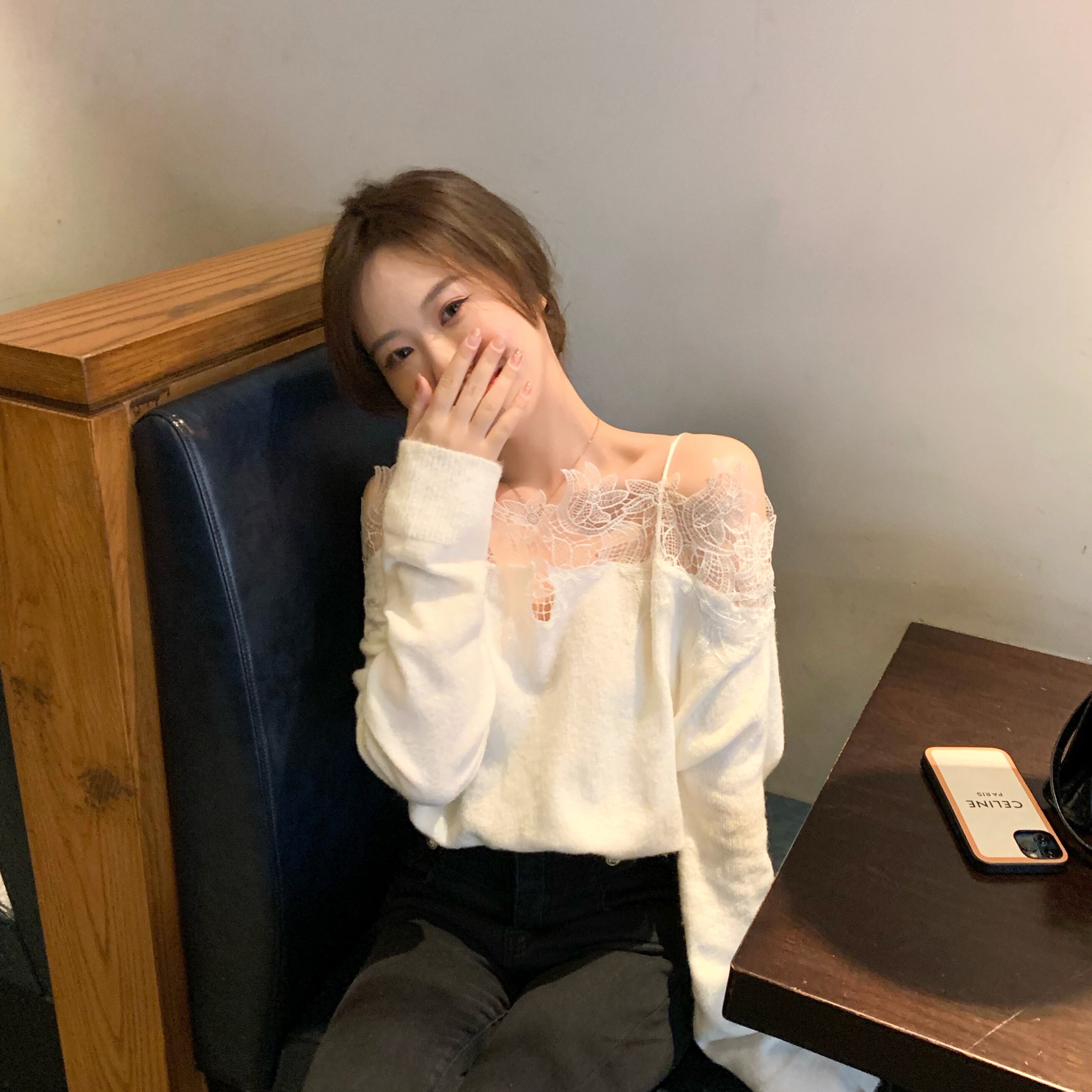 レースセーター スプリングホワイトトップス 大人ガーリー スウィート キュート カジュアル 春物 ステッチ 6Du_Shop_Women94559263722