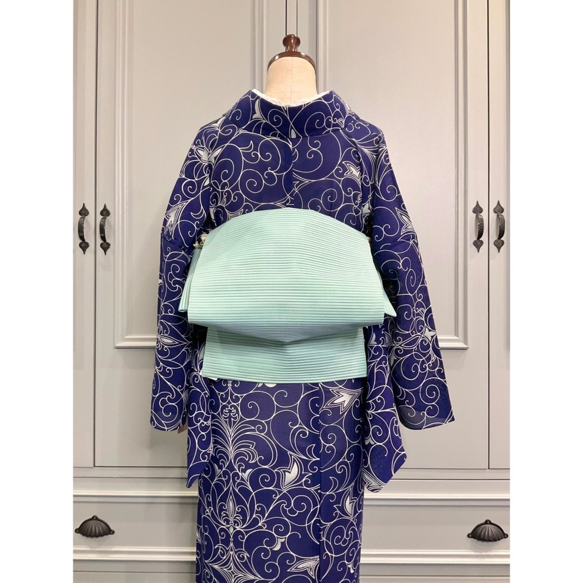 夏帯＊絽＊プレーン・ミントカラー＊リサイクル名古屋帯0788 | kimono 