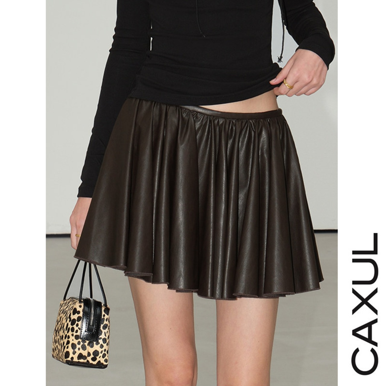 PU Leather Flare Mini Skirt / 2color