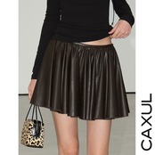 PU Leather Flare Mini Skirt / 2color