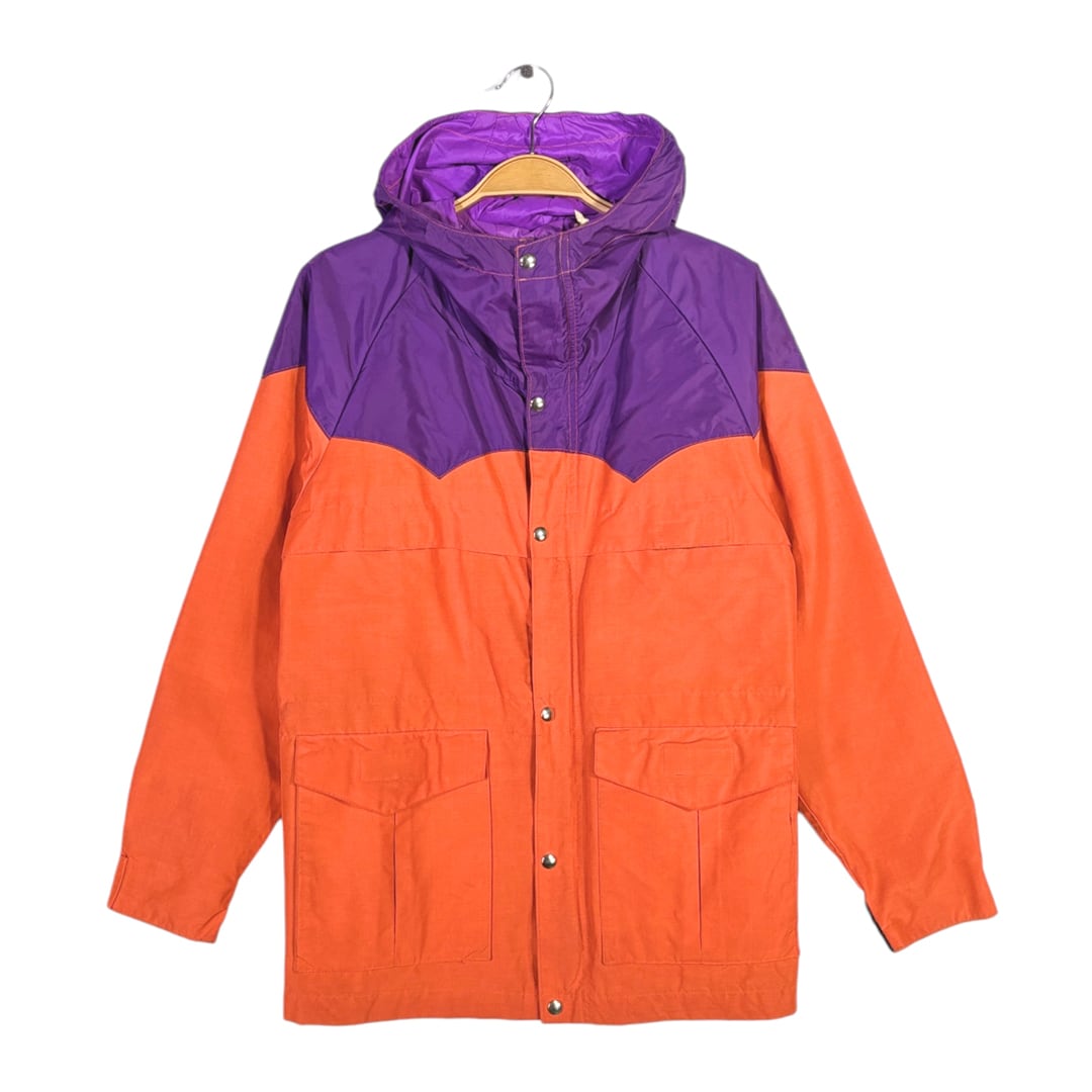 70s パウダーホーン ヴィンテージ マウンテンパーカー 2トーン オレンジ パープル POWDERHORN サイズXS 古着 DD0474