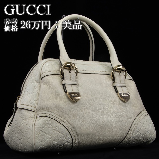 本物 送料無料 グッチ ハンドバッグ メンズ レディース グッチシマ 白 オフホワイト 旅行 大きめ GGロゴ マーク 革 レザー 鞄 バック F310