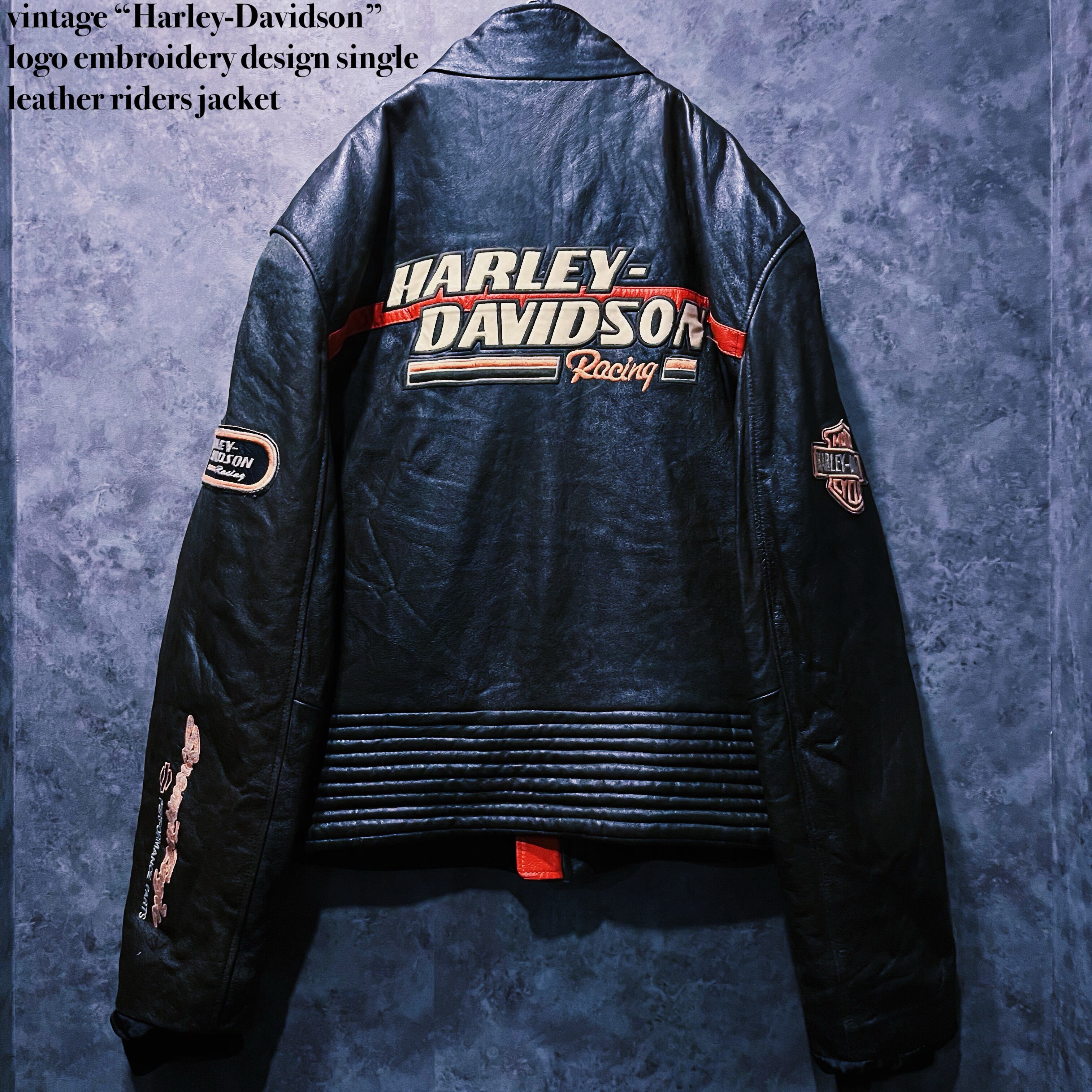 【doppio】vintage “Harley-Davidson” logo embroidery design single leather riders jacket
