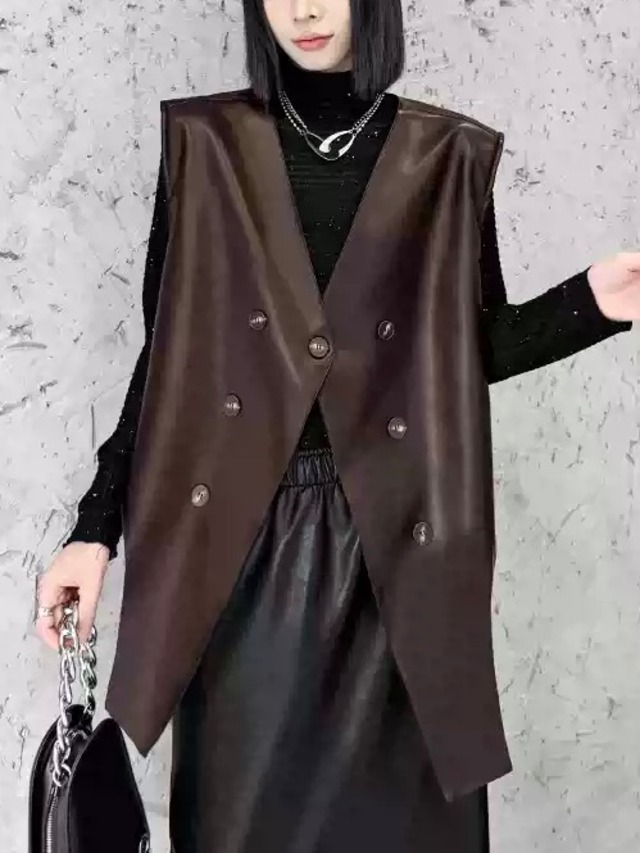 Niche design faux leather vestv 2color [T2446]