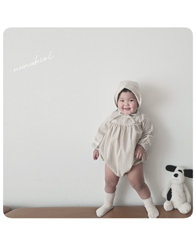 残り2点 即納⌇70,90cm ストライプ ロンパース ボンネット セット