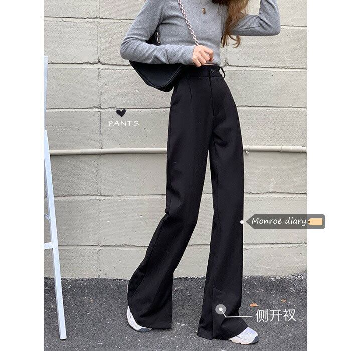 ブラックカジュアルパンツ ハイウェストスリムルーズ オータム 秋物 ウィンター 冬物 モンロー64234628738