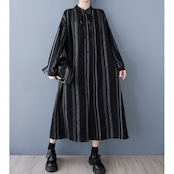 ストライプ柄 ボウタイ シャツワンピース 00190