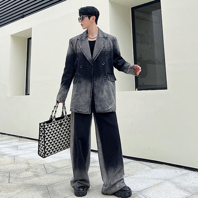 予約販売】メンズ セットアップ スーツ デニム ダークグレー  