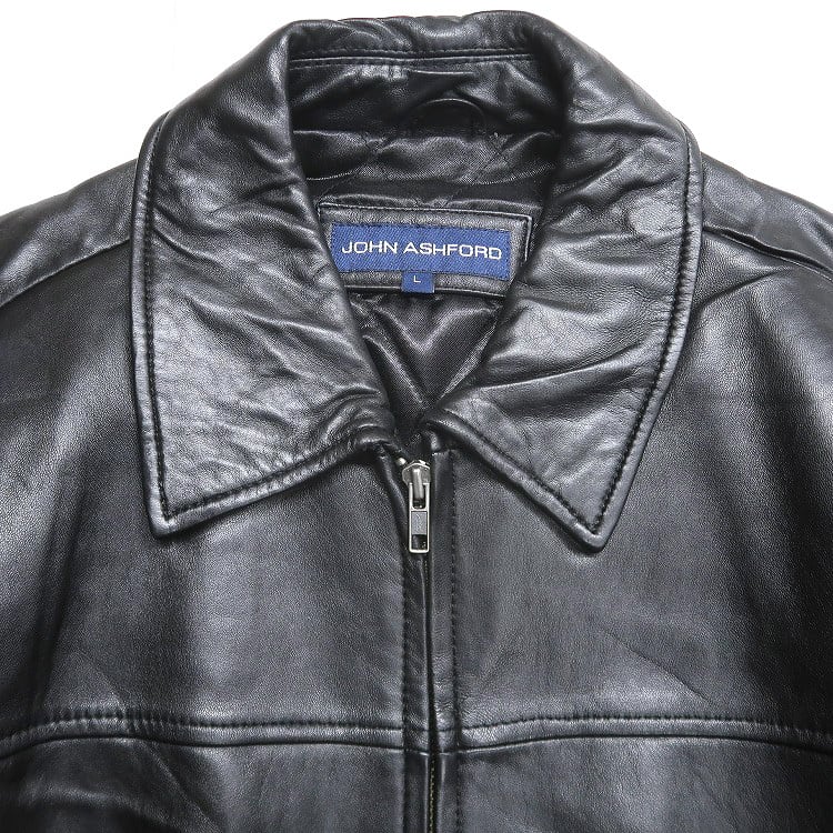 古着 JOHN ASHFORD 本革 レザー ジャケット ブルゾン ブラック 表記：L