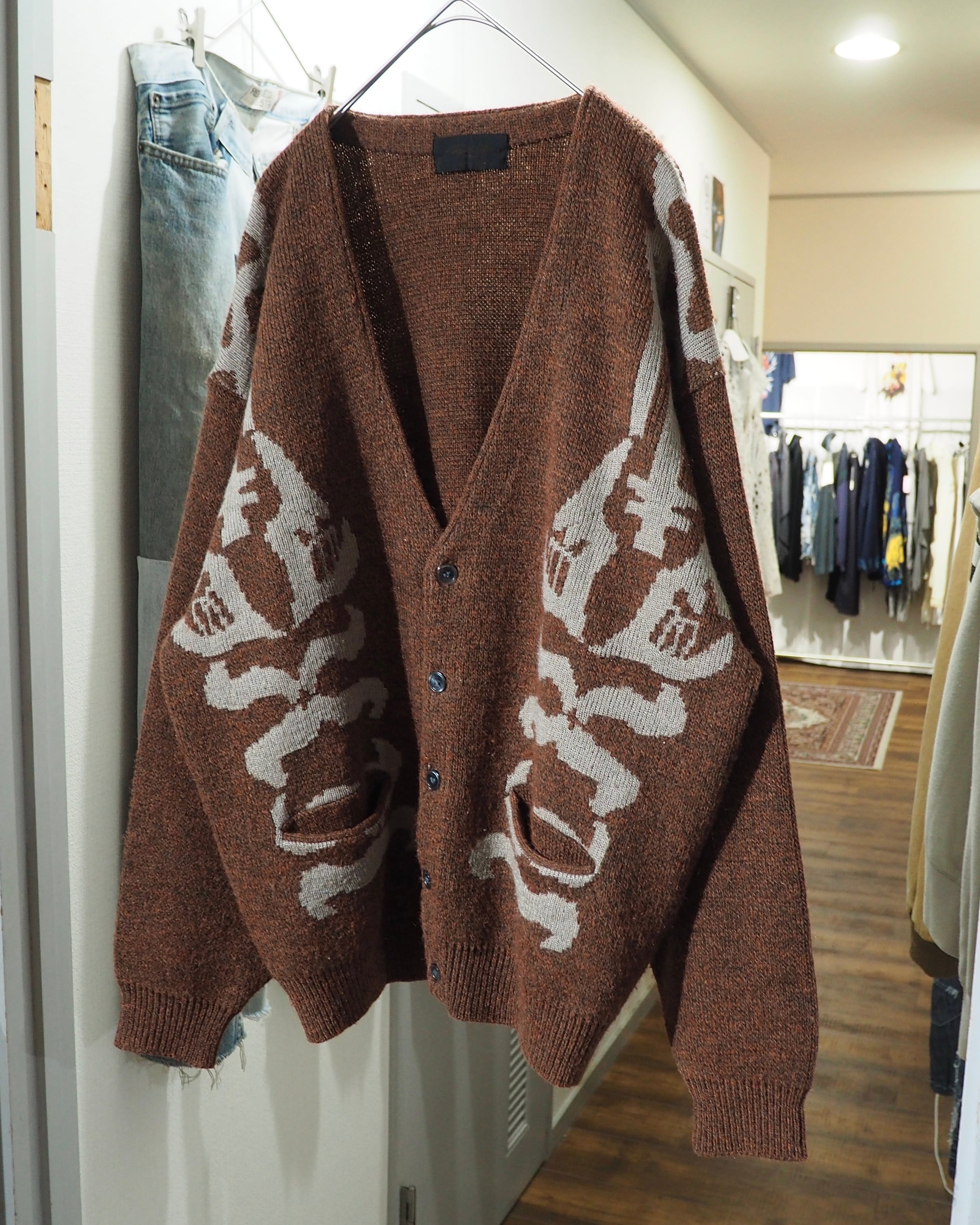 1980s ” 骨 - Bone ”Geometric Pattern Weaving Vintage Knit Cardigan