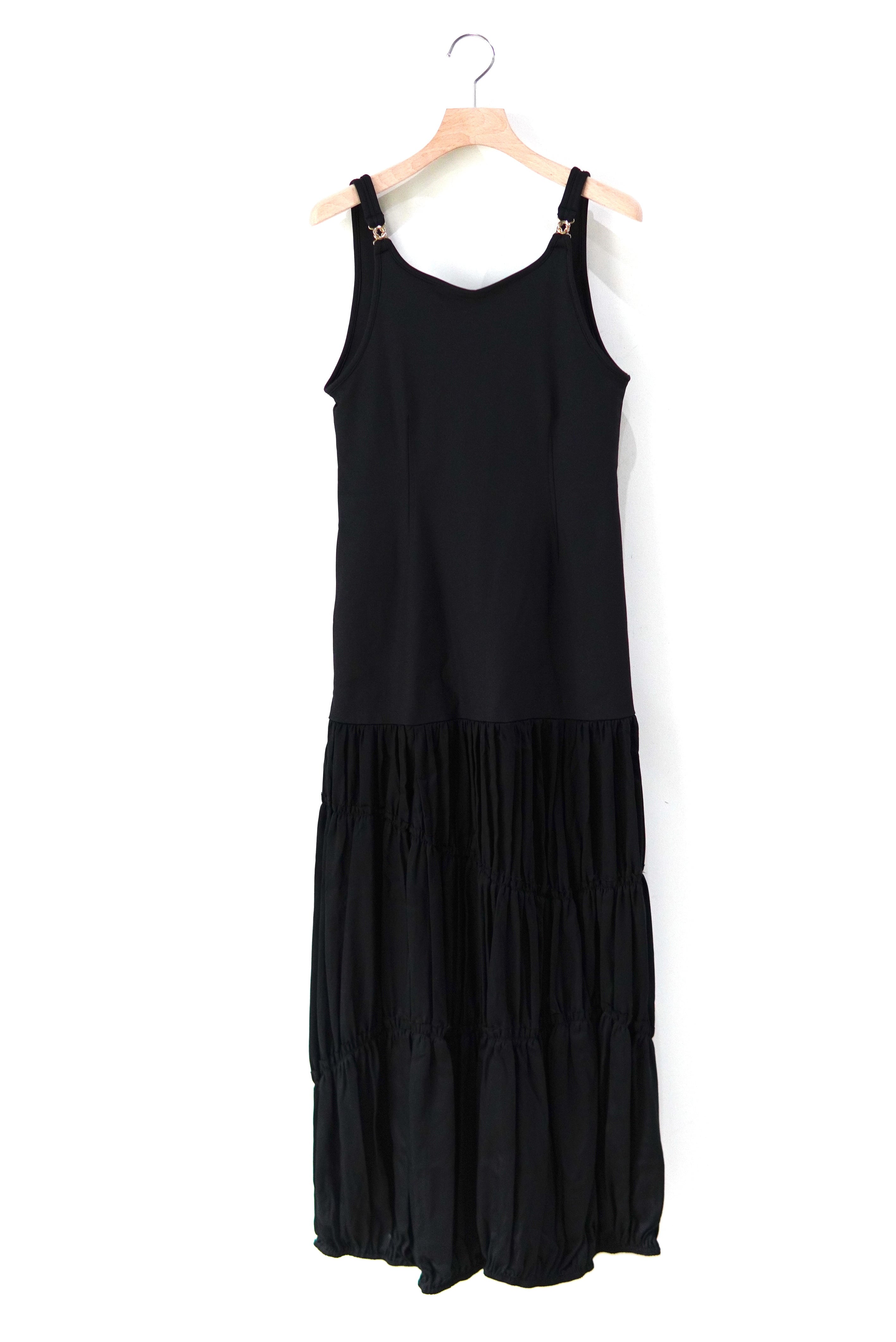 ANTHEM A / HI-STRETCH GATHER TIERED DRESS / BLACK