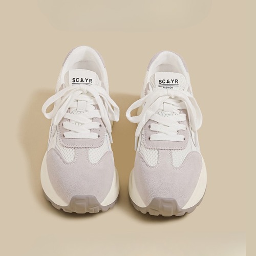 Mesh & Suede Combination Sneakers – 4 Colors WHITE I25124
