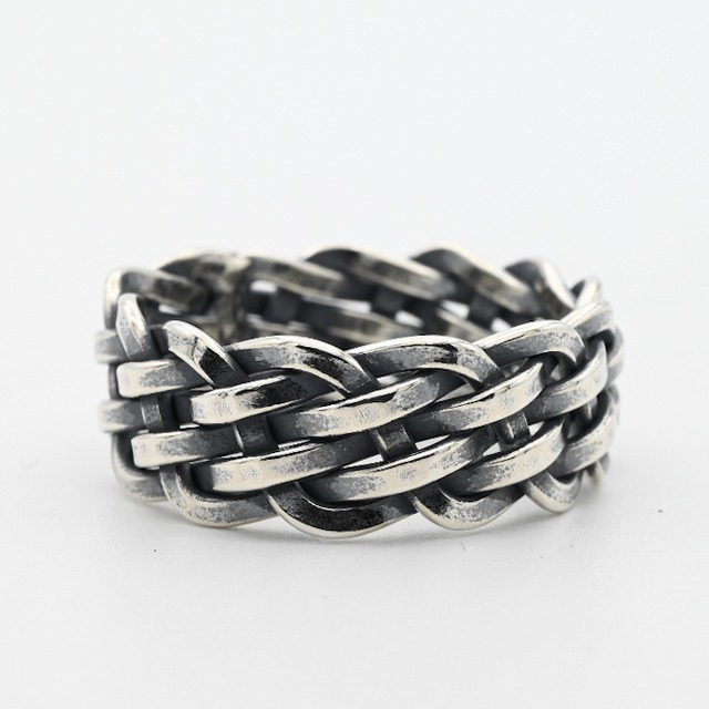 Knitted Thick Silver Wide Band Ring #20.5 / Denmark