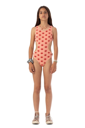 【24SS】piupiuchick(ピウピウチック) swimwear coral w/red lips (12y/14y)水着　スイムウェア
