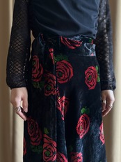 red rose pattern velour maxi skirt-5096-12