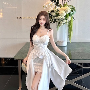 ミニドレス キャバドレス ベアトップ セクシー 非対称 パーティー フラワー 谷間見せ 指名 XH2-DD5269