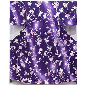 着物・小紋・花・ポリエステル・紫系地・No.200701-2050・梱包サイズ80