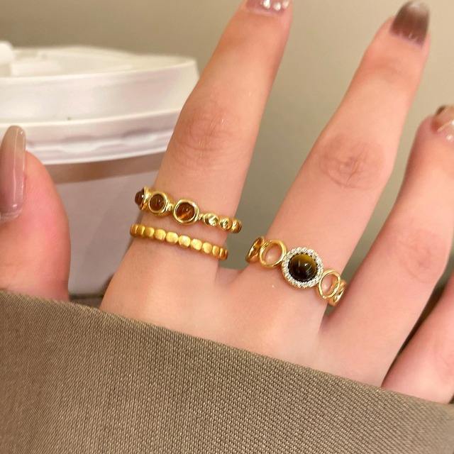 zhajianレトロ秋の虎目石リング 3s