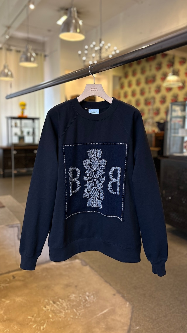 BARRIE -Sweatshirt with Barrie logo cashmere patch- :046(NAVY/GREY MELANGE)