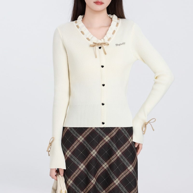 ribbon trim knit cardigan m1346
