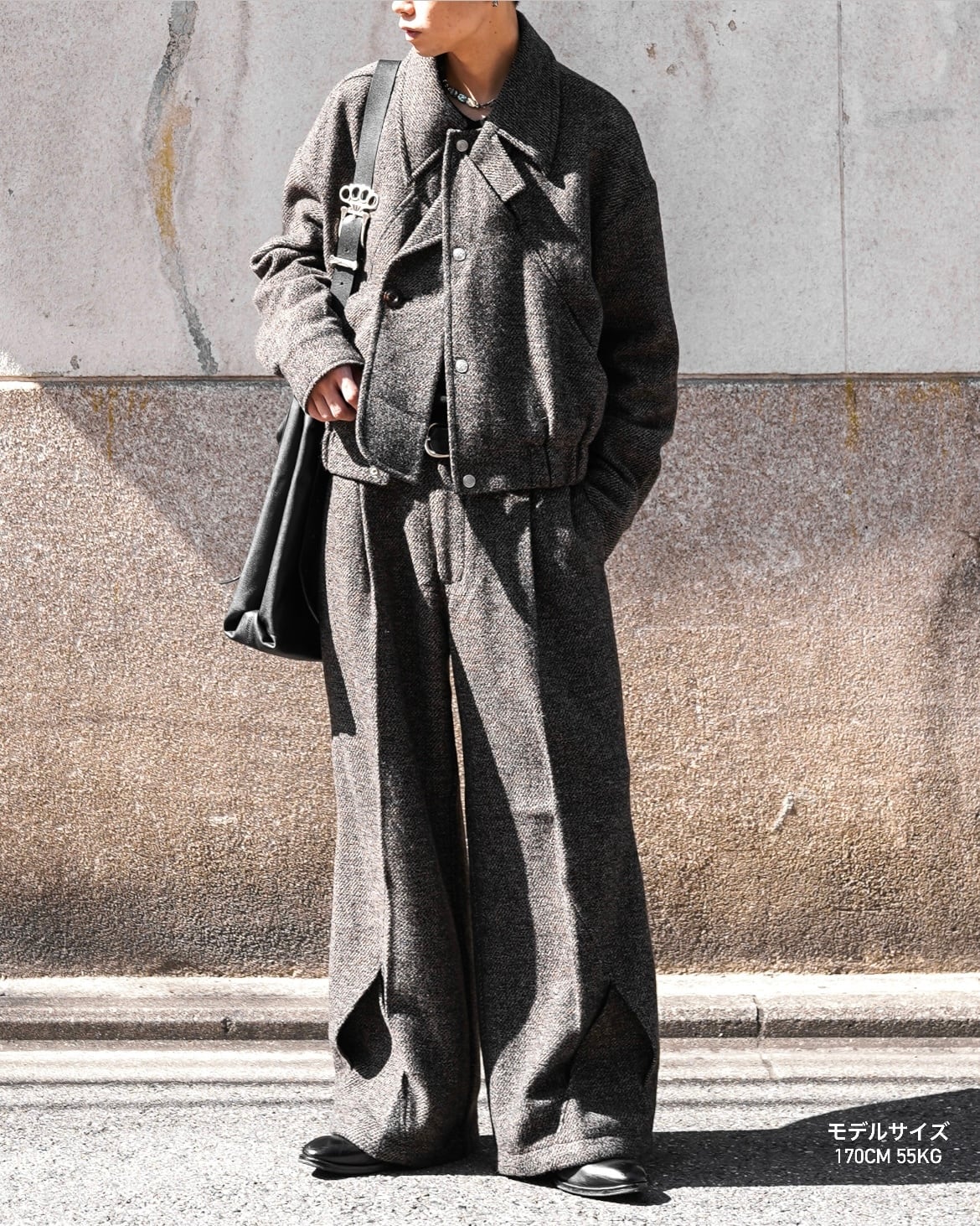 NULLUS AW25 WOOLEN INTERTWINED STRUCTURE TAILORED WIDE TROUSERS