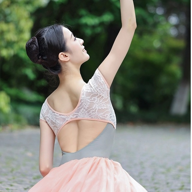 カシュクールレース　パイピング　バレエレオタード（khaki×pink）