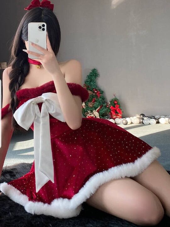 キュートオフショルリボンサンタV05008