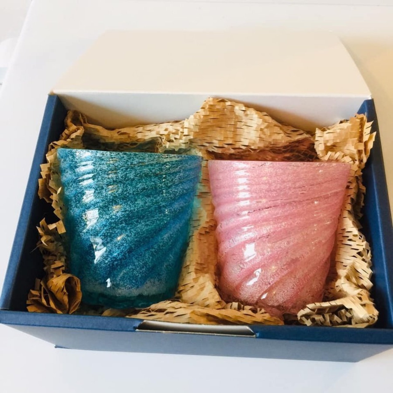 琉球ガラス　ペアグラスギフト　星型モールグラスセット（ピンク・スカイ）ギフトラッピング無料