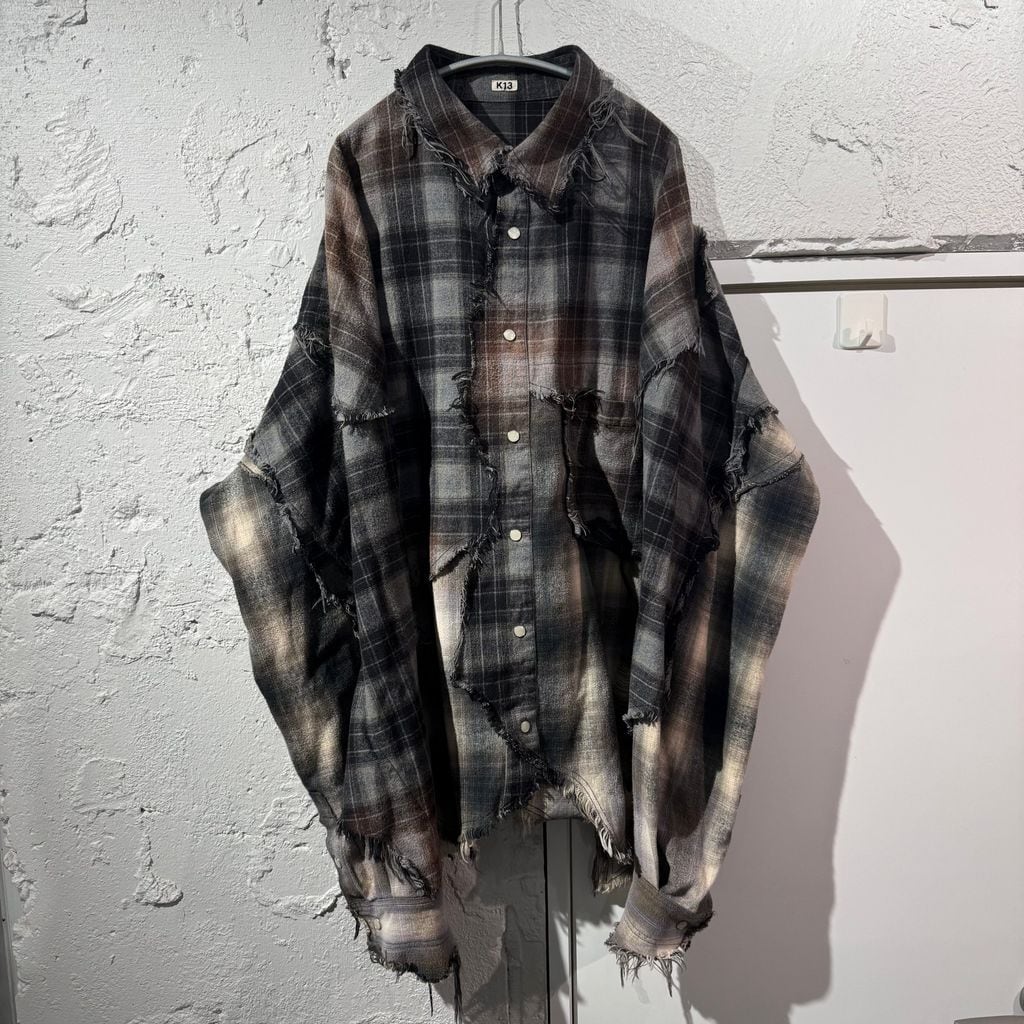 KHOKI コッキ 25AW Vintage-effect checked shirt ヴィンテージ加工