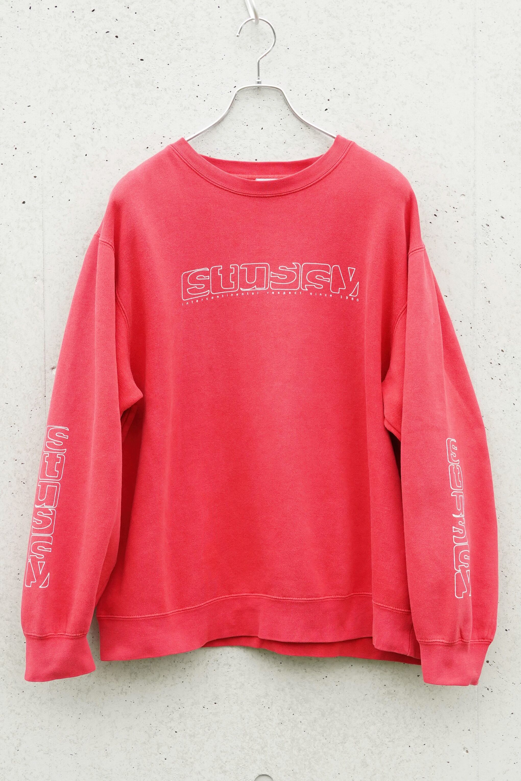 OLD STUSSY 00s 銀タグ USA製 4面プリントスウェット / Faded Red / M