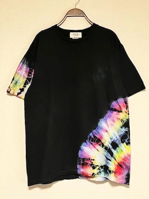タイダイ染め Tie-dye  Tシャツ　Lサイズ　ブラック×カラフル　 Hippies Dye HD21-48