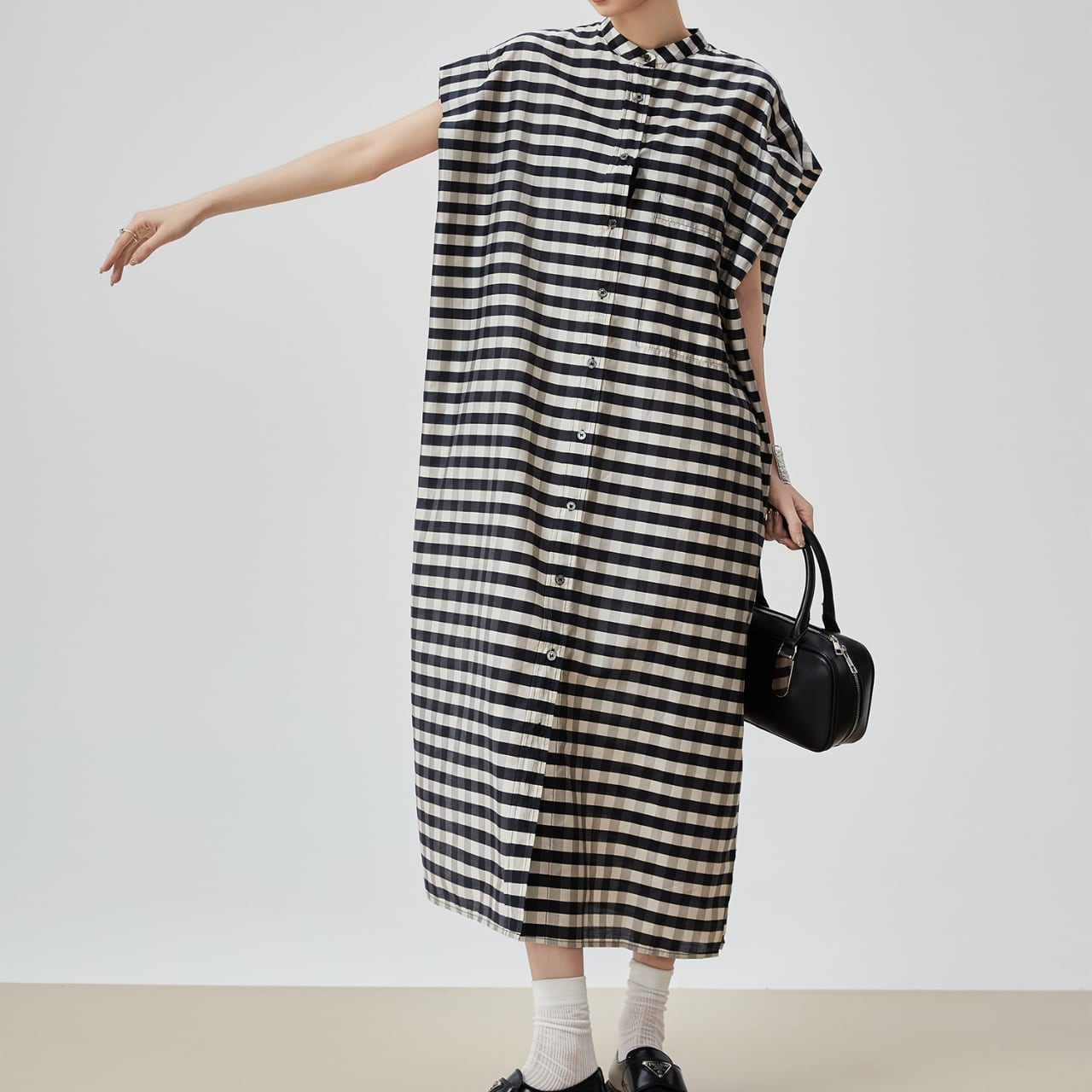 Oversized checked shirt dress S1443
