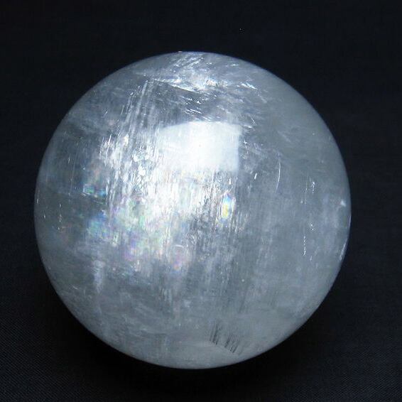 カルサイト 丸玉 虹入り 73mm ホワイトカルサイト スフィア 一点物 151-6238