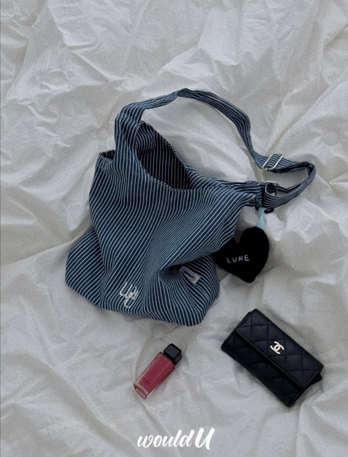 即納・送料無料【WouldU】small tidy bag / stripe Blue / ウッドユー