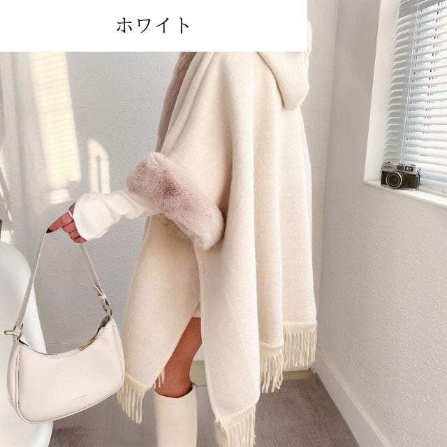 フリース フード付きケープ ホワイト ノエミー NOEMIE ドーリー